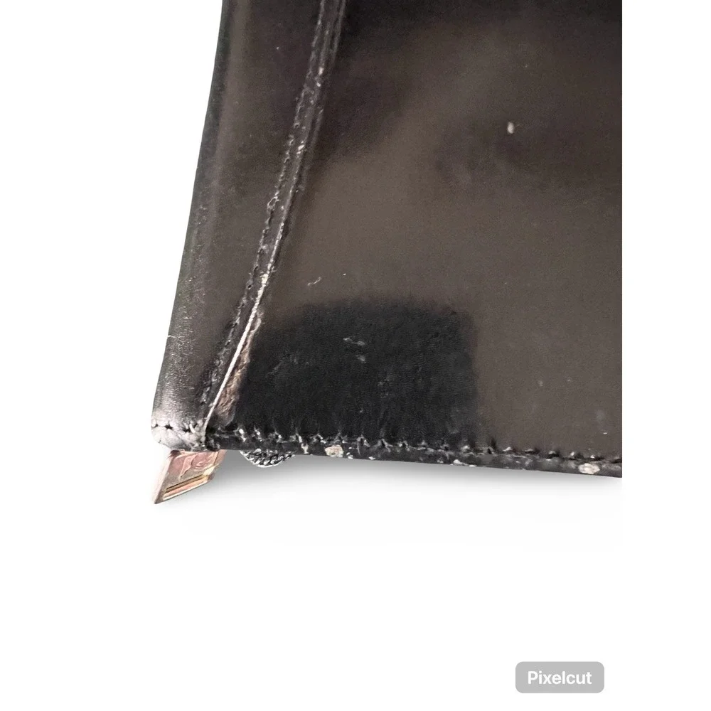 Vtg 90's FRANKLIN COVEY Classic Black Full-Grain Aniline Leather 6 Ring Zip